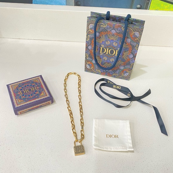 Christian Dior Aged Gold Lucky Locket Necklace Padlock - Picture 7 of 7